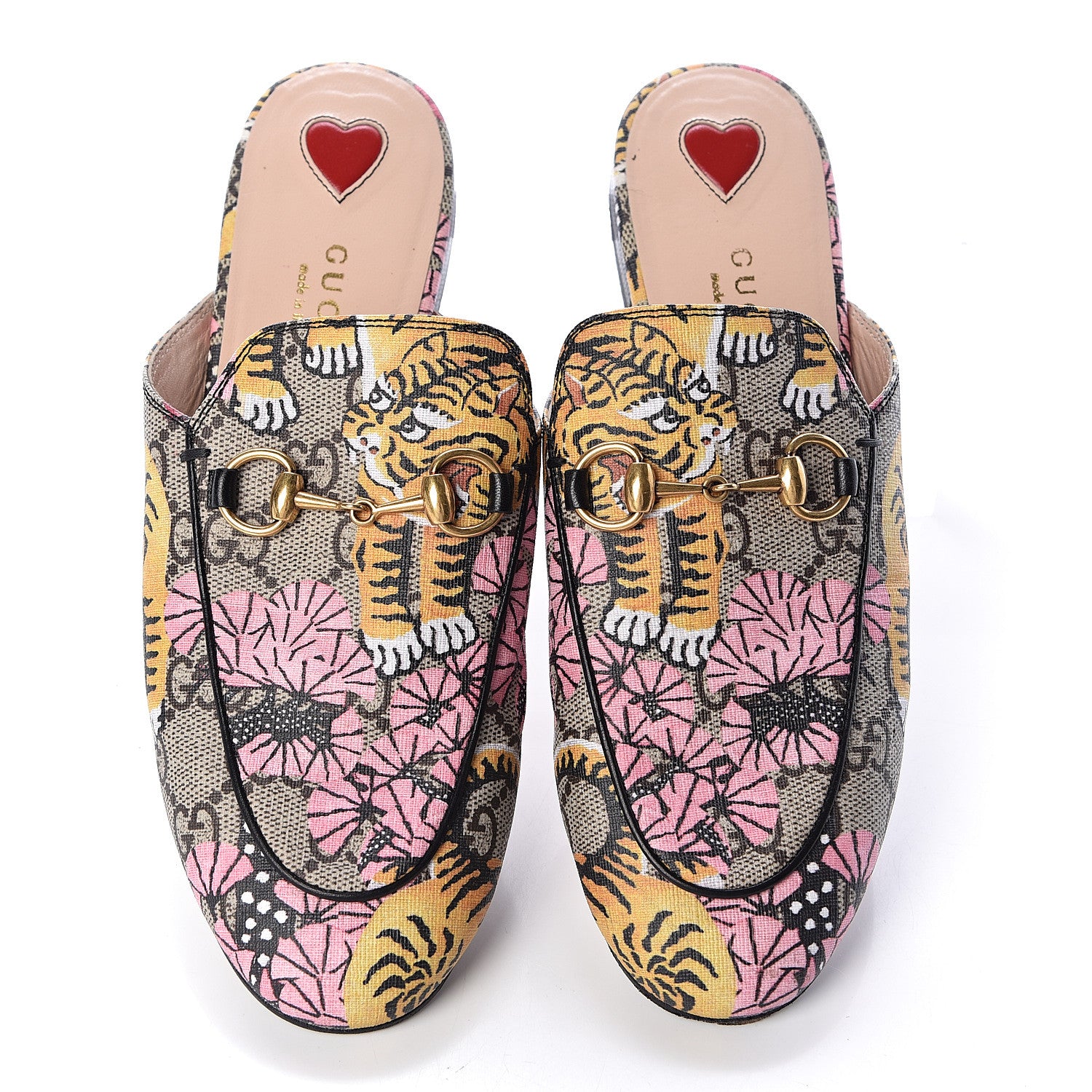 Gucci GG Supreme Monogram Bengal Womens Princetown Slippers 35 Beige Crop Pink 10 of 15