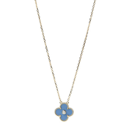 Van Cleef & Arpels 18K Yellow Gold Diamond Celestial Blue Sevres Porcelain Vintage Alhambra Pendant Necklace 1 of 8