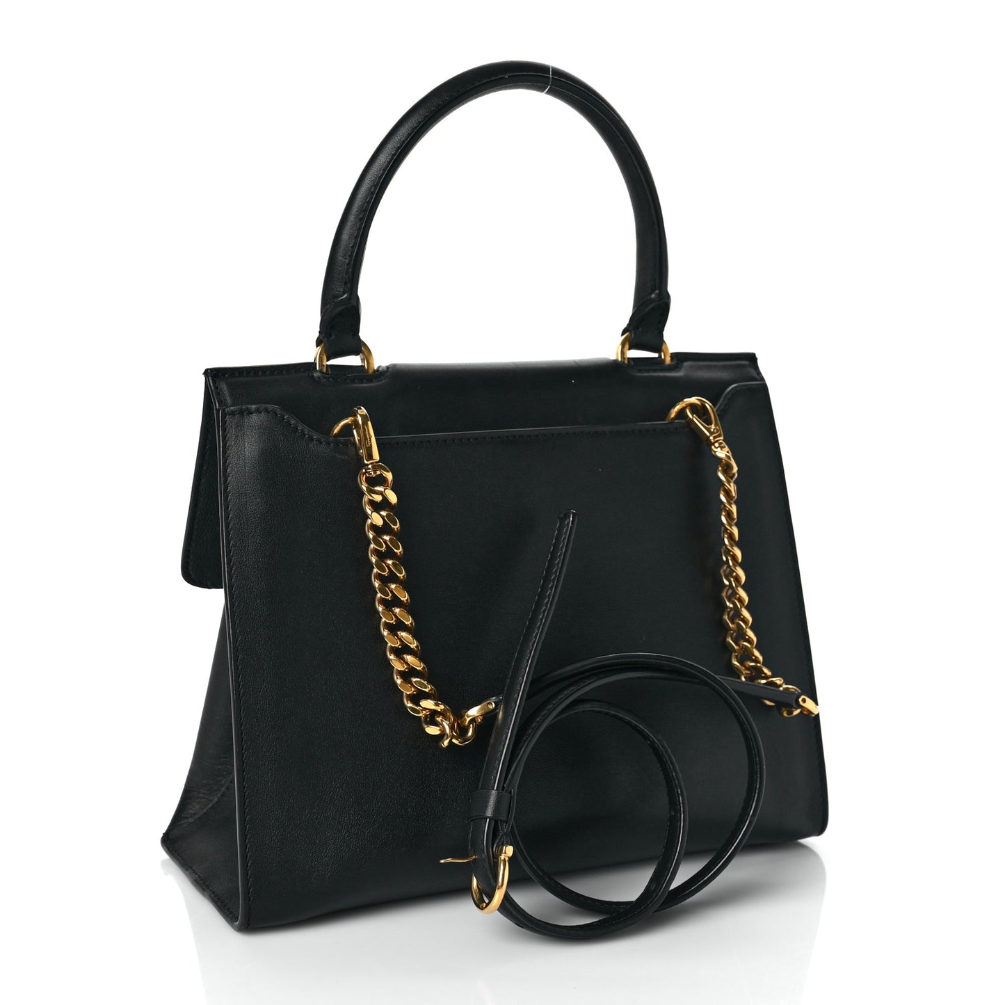 Calfskin Trifolio Top Handle Bag Black
