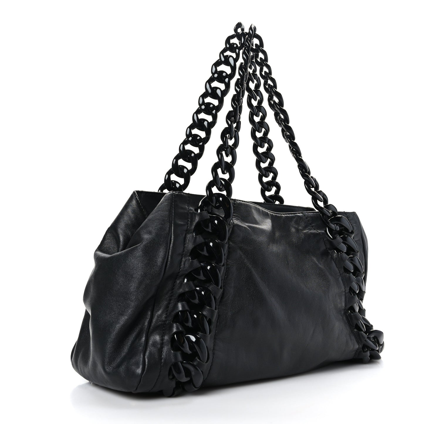 Calfskin Modern Chain Rhodoid East West Tote Black
