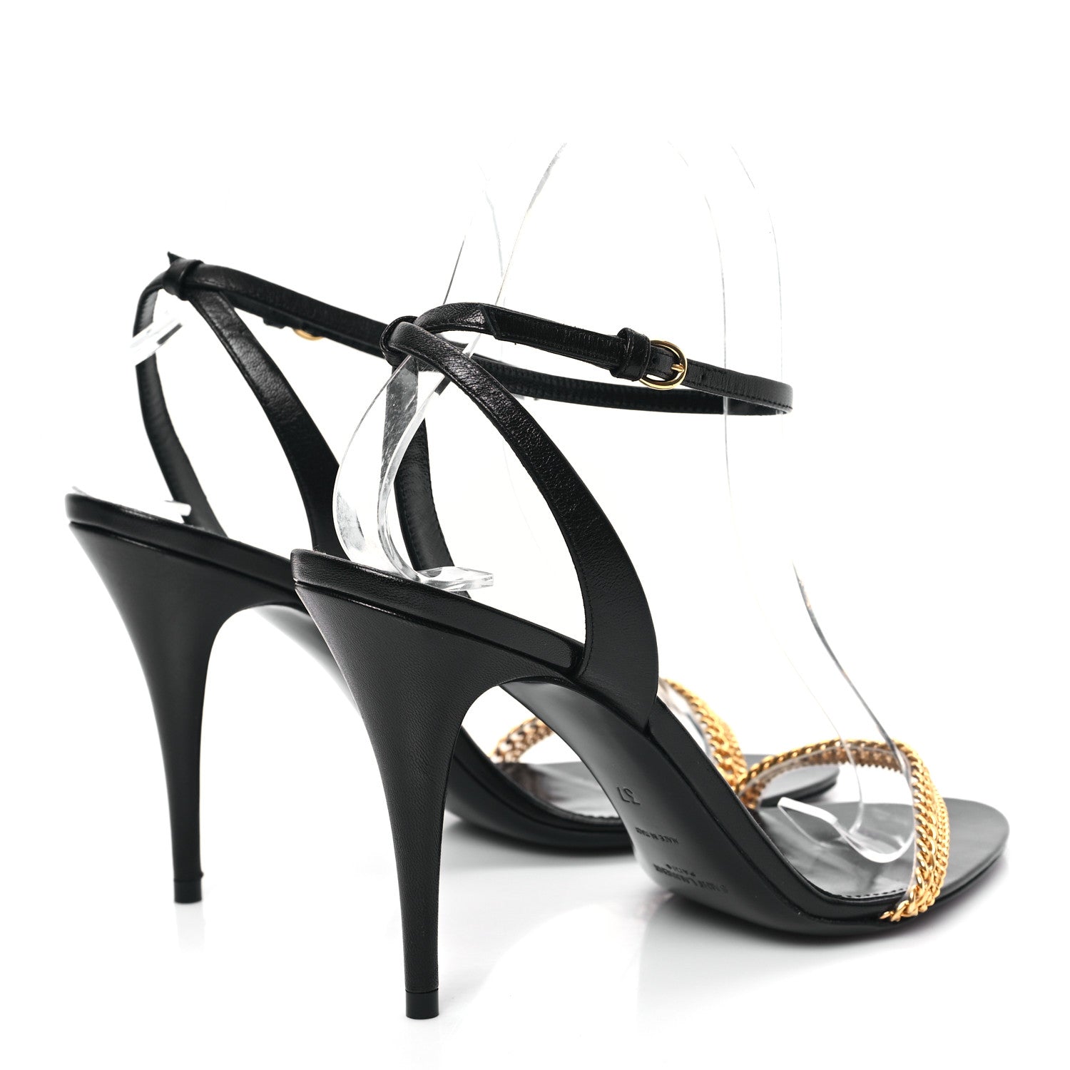 Saint Laurent Calfskin Chain Ankle Strap Sandals 37 Black 4 of 7