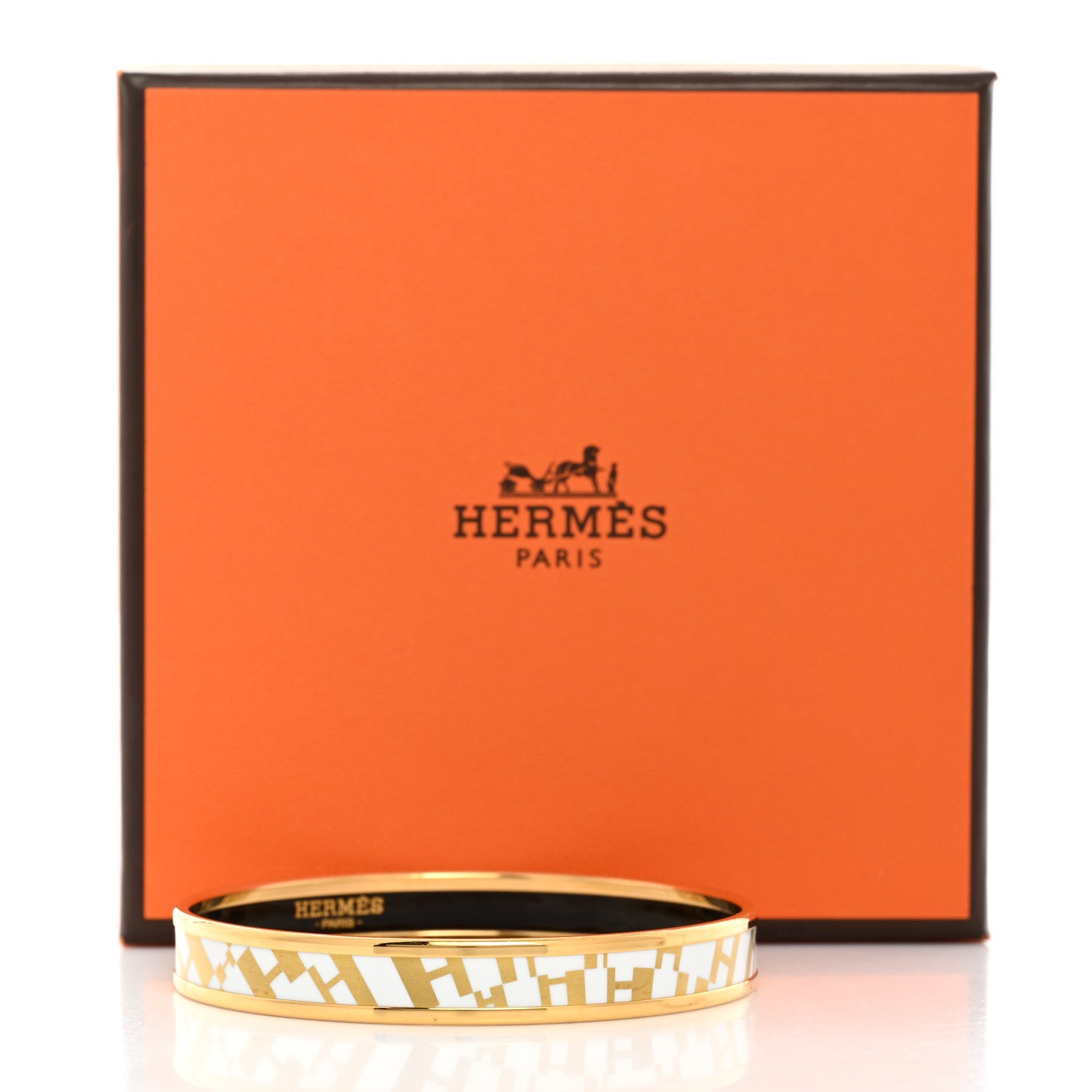 Hermes Enamel Printed Narrow OP'H Bracelet 70 Jaune D'Or White 6 of 6