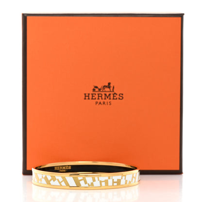 Hermes Enamel Printed Narrow OP'H Bracelet 70 Jaune D'Or White 6 of 6