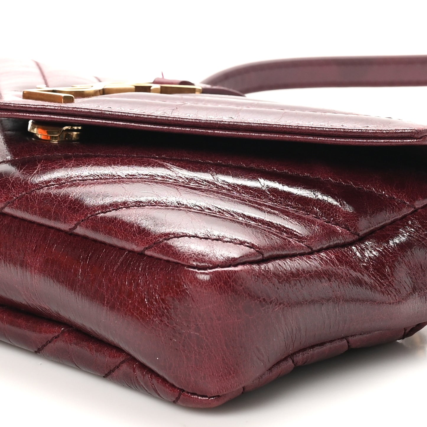 Shiny Calfskin Matelasse Chevron Monogram Mini College Bag Deep Hot Wine