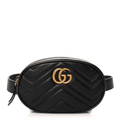Gucci Calfskin Matelasse GG Marmont Belt Bag 85 34 Black 1 of 10