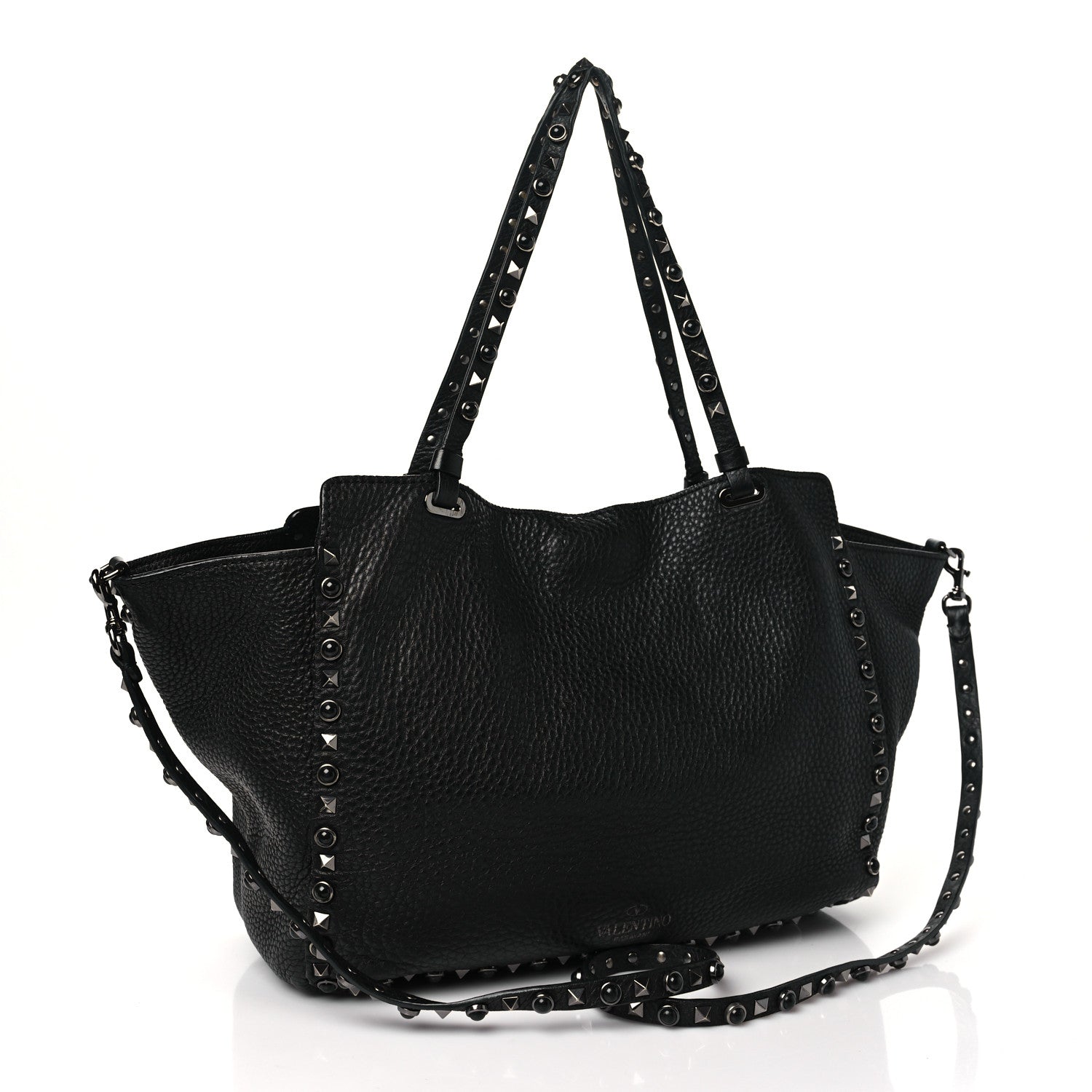 Valentino Garavani Grained Calfskin Onyx Medium Rockstud Rolling Tote Black 3 of 12