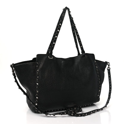 Valentino Garavani Grained Calfskin Onyx Medium Rockstud Rolling Tote Black 3 of 12