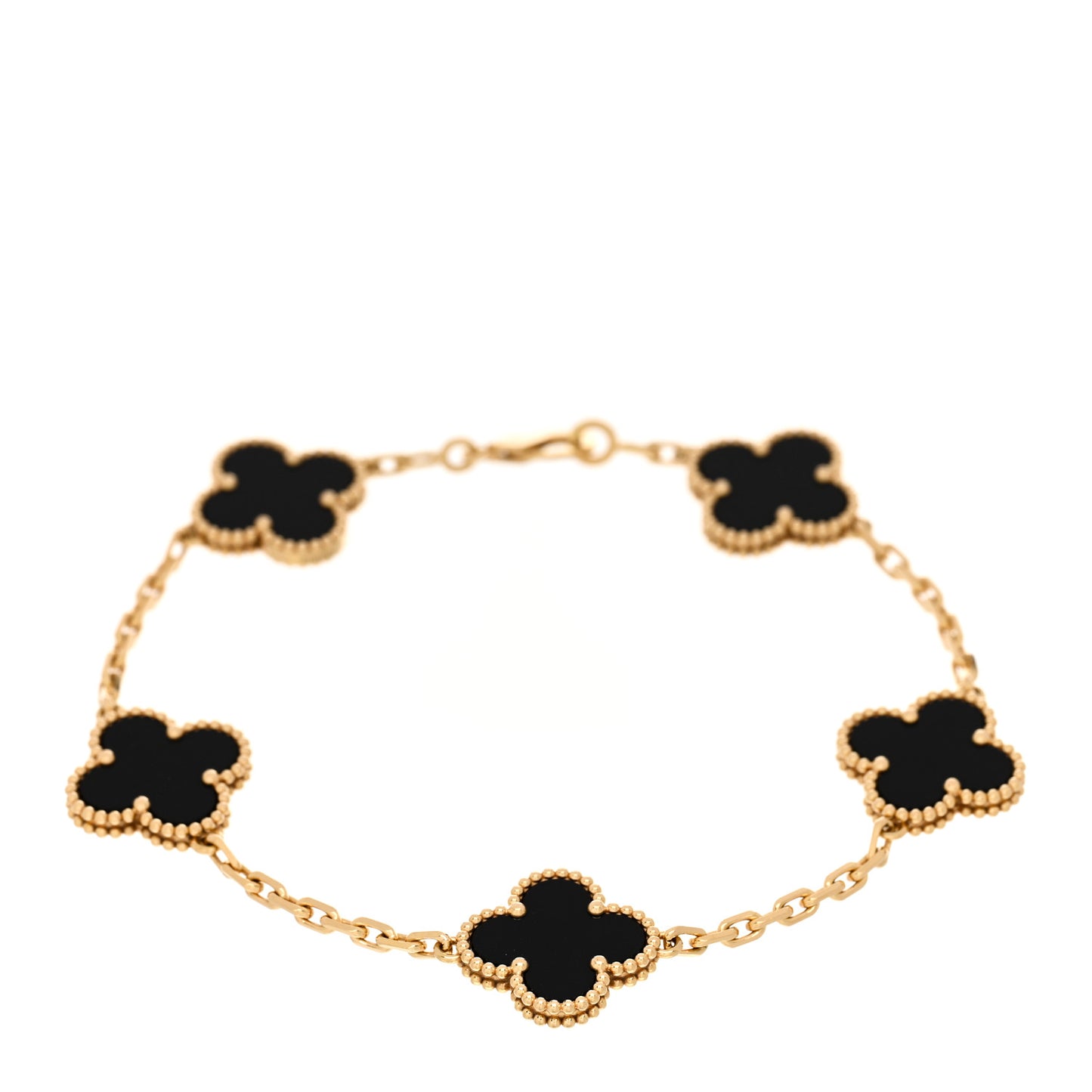 18K Yellow Gold Black Onyx 5 Motifs Vintage Alhambra Bracelet