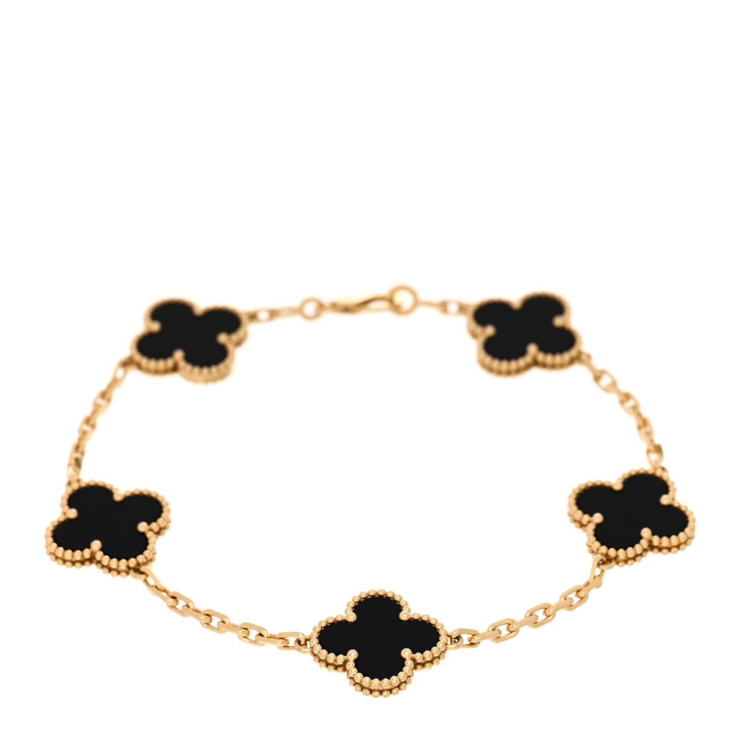 Van Cleef & Arpels 18K Yellow Gold Black Onyx 5 Motifs Vintage Alhambra Bracelet 1 of 5