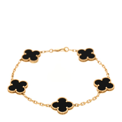 Van Cleef & Arpels 18K Yellow Gold Black Onyx 5 Motifs Vintage Alhambra Bracelet 1 of 5