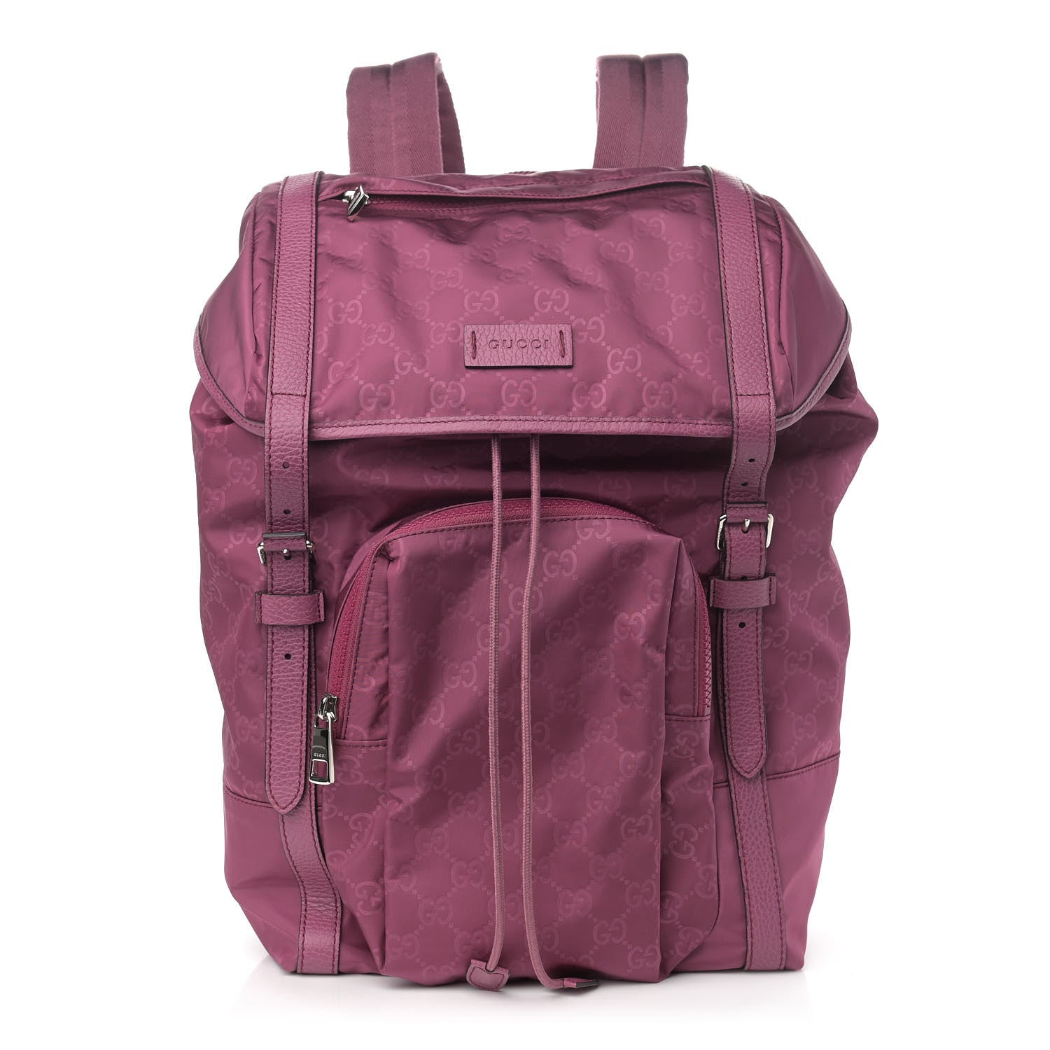 Gucci Nylon Monogram Dollar Calfskin Medium Light Double Buckle Backpack Peonia Flower 1 of 12