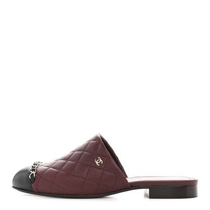 Chanel Lambskin Quilted CC Chain Mules 37 Burgundy Black 1 of 10
