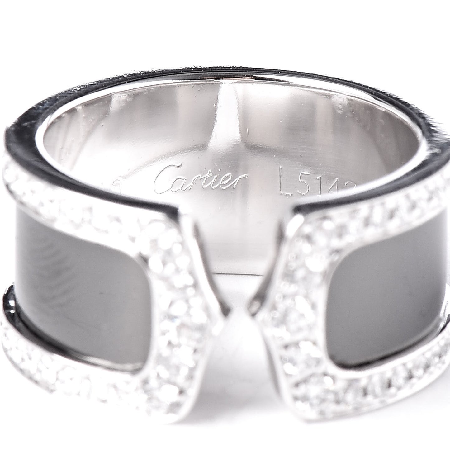 18K White Gold Enamel Diamond 10mm Logo De Ring Black 53 6.5
