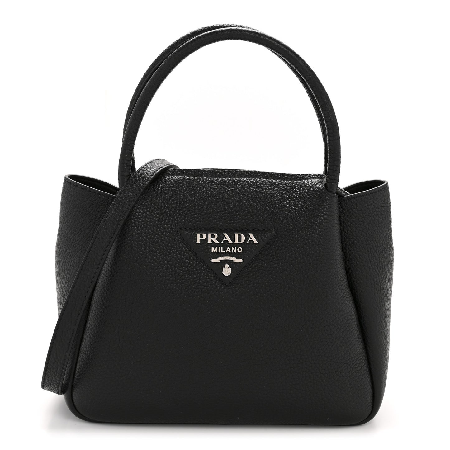Vitello Daino Soft Small Zippered Top Handle Bag Black