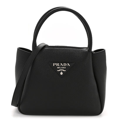 Prada Vitello Daino Soft Small Zippered Top Handle Bag Black 1 of 13