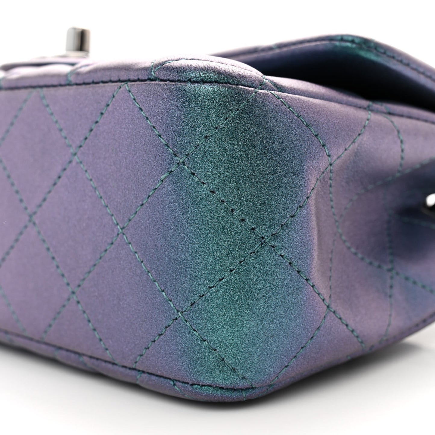 Iridescent Lambskin Quilted Mini Rectangular Flap Turquoise