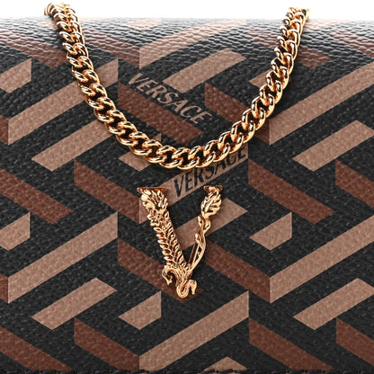 Versace Coated Canvas La Greca Signature Print Virtus Mini Chain Bag Black Caramel 6 of 7