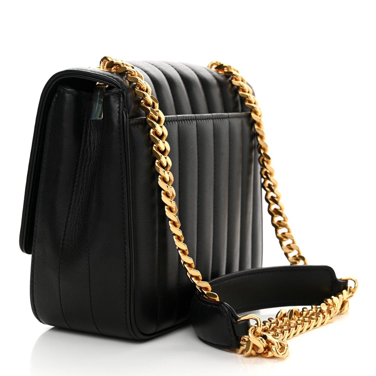 Lambskin Matelasse Monogram Medium Vicky Chain Bag Black