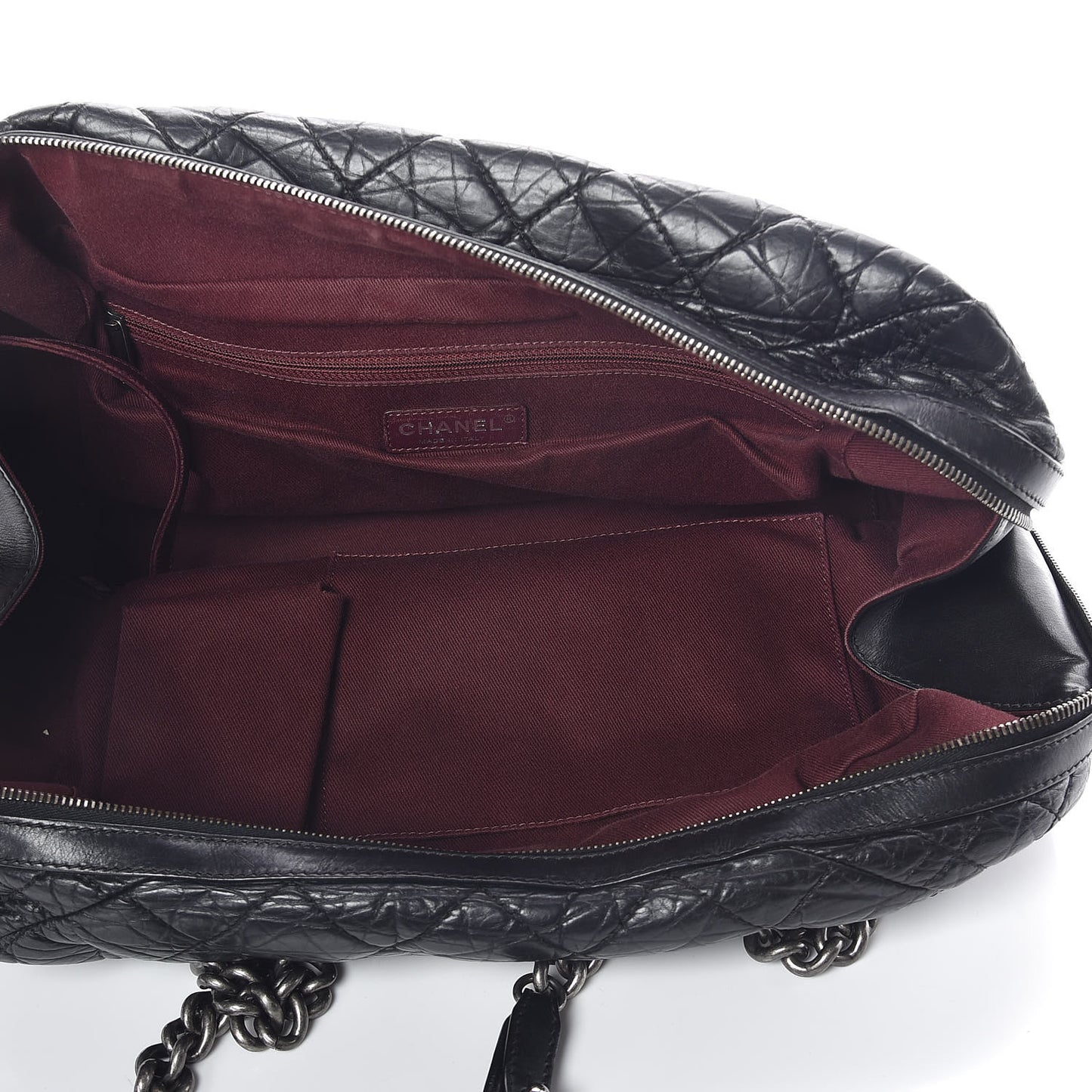 Aged Calfskin Quilted Large Secret Tag Bowling Bag Black