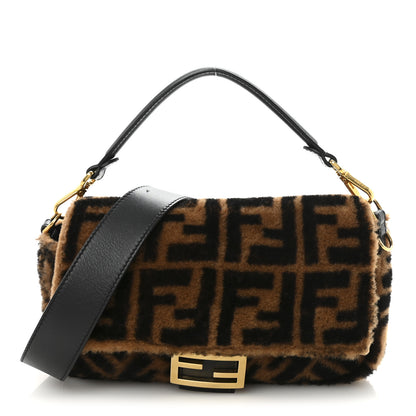 Fendi Shearling Vitello Dolce Macro FF 1974 Baguette Tobacco Black 1 of 9