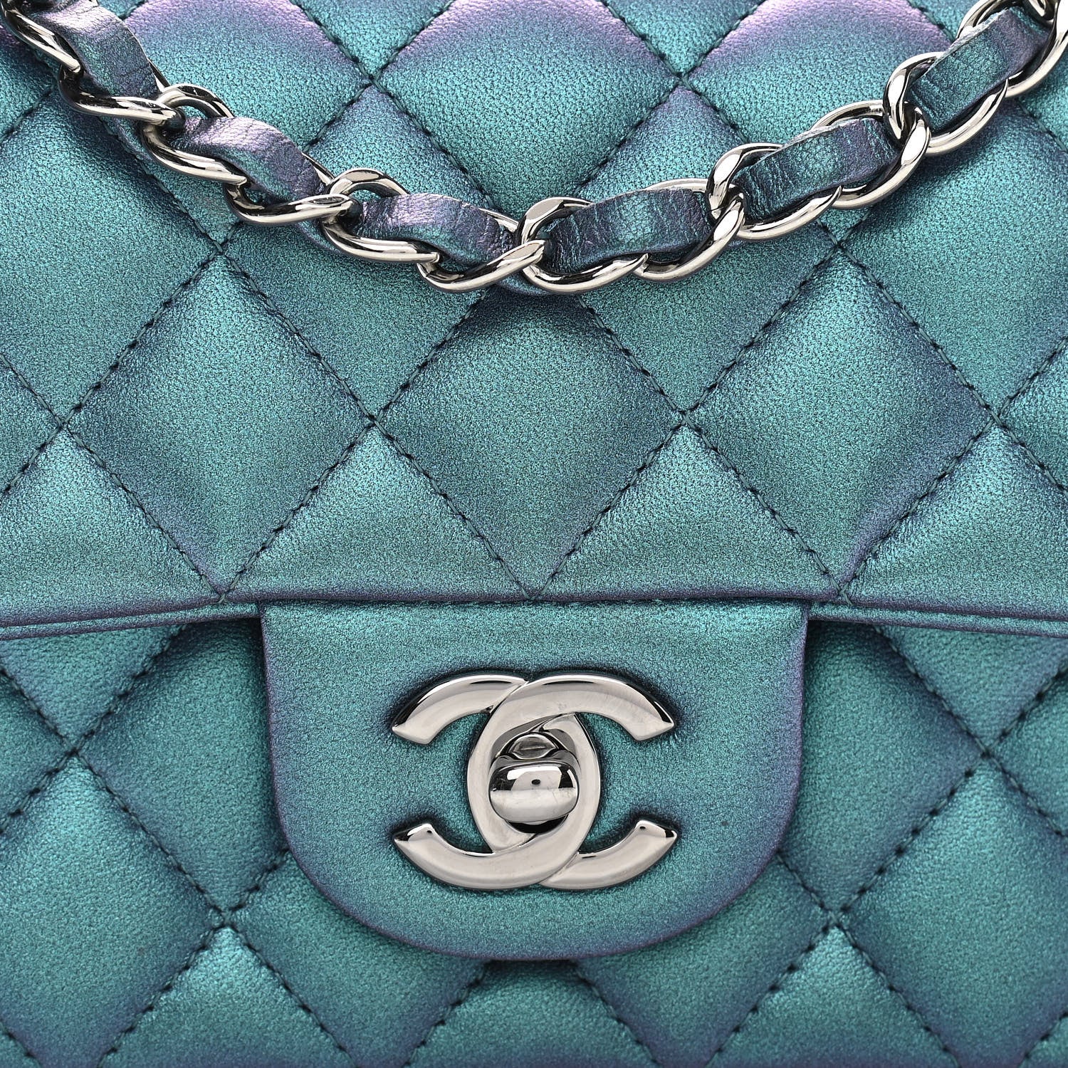Chanel Iridescent Lambskin Quilted Mini Rectangular Flap Turquoise 8 of 12