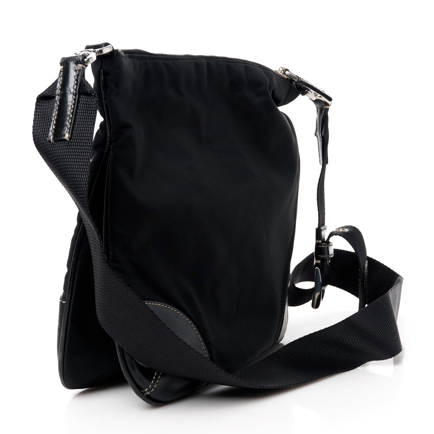 Tessuto Nylon Calfskin Flat Messenger Bag Black