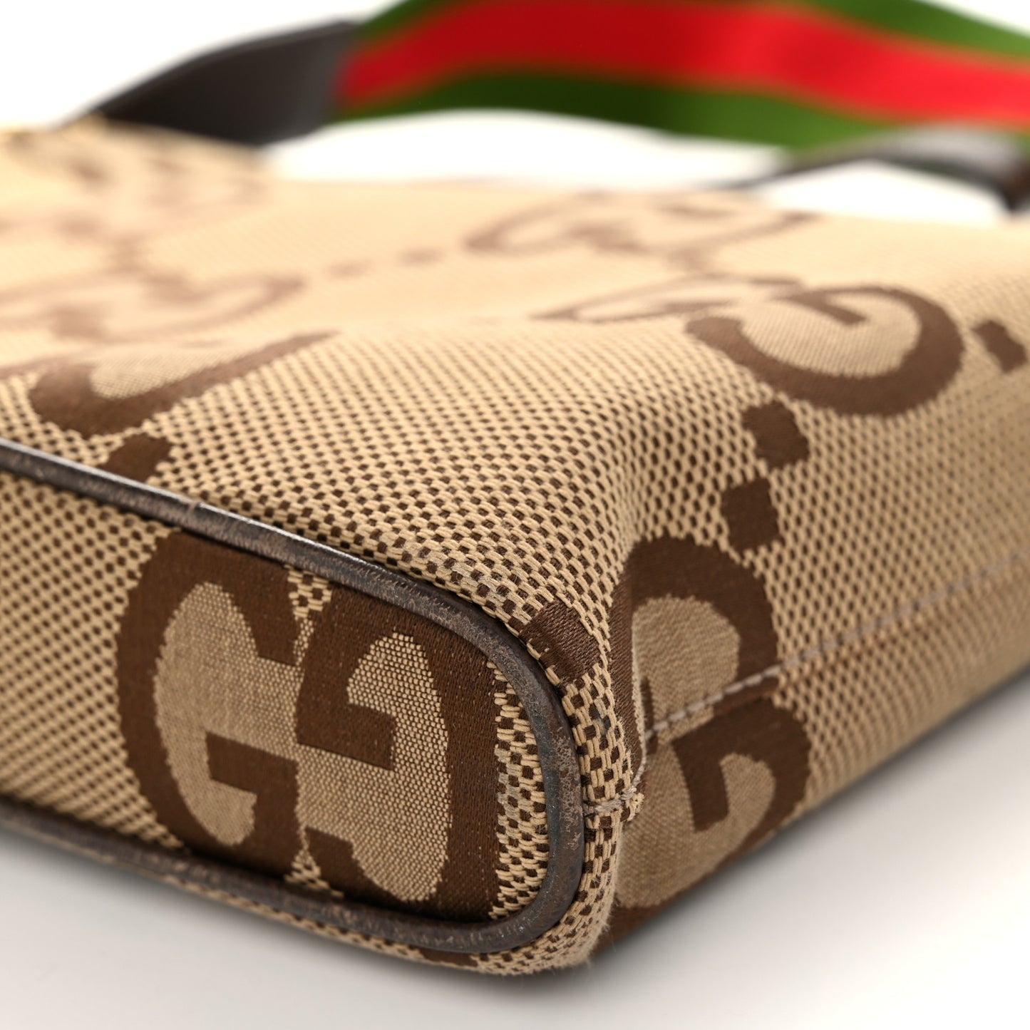 Monogram Jumbo GG Textured Dollar Calfskin Web Wristlet Messenger Bag Camel Ebony New Acero