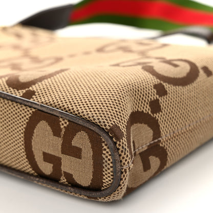 Gucci Monogram Jumbo GG Textured Dollar Calfskin Web Wristlet Messenger Bag Camel Ebony New Acero 10 of 11