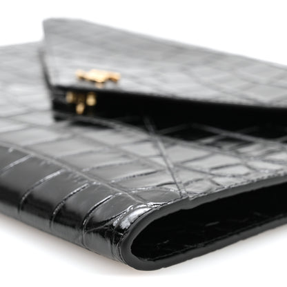 Chanel Calfskin Crocodile Embossed Croc Illusion Clutch With Chain Black 18 of 21