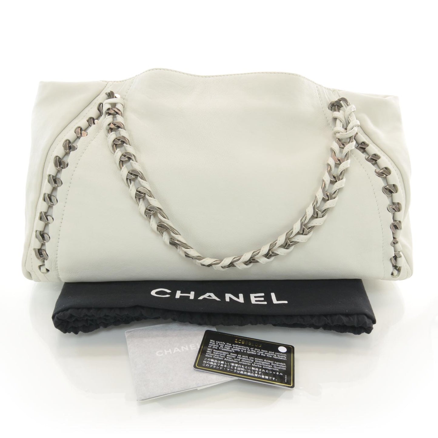 Caviar Luxe Ligne Modern Chain XL Tote White