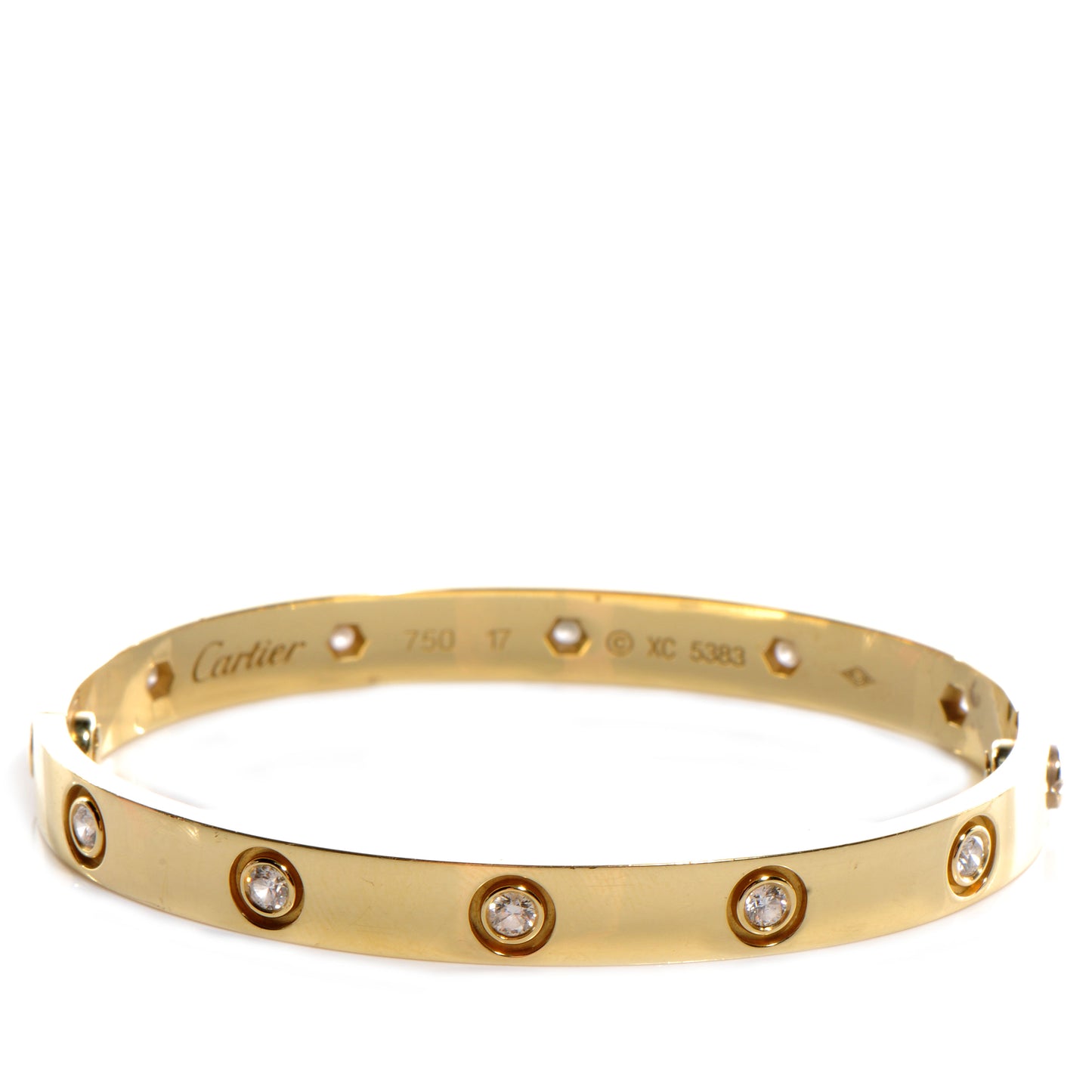 18K Yellow Gold 10 Diamond LOVE Bracelet 17