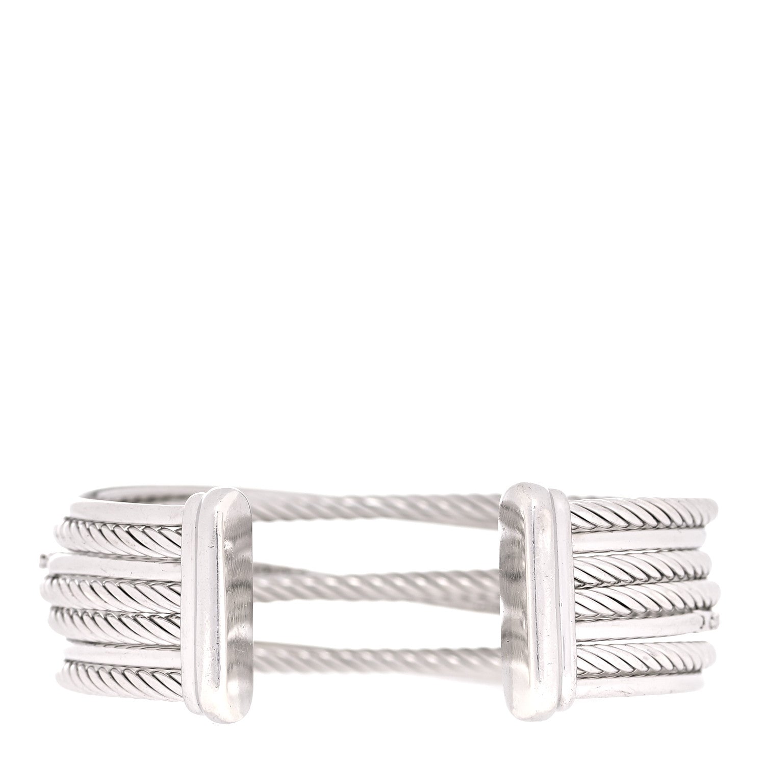 David Yurman Sterling Silver Diamond Crossover Four Row Cuff Bracelet 3 of 4