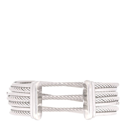 David Yurman Sterling Silver Diamond Crossover Four Row Cuff Bracelet 3 of 4