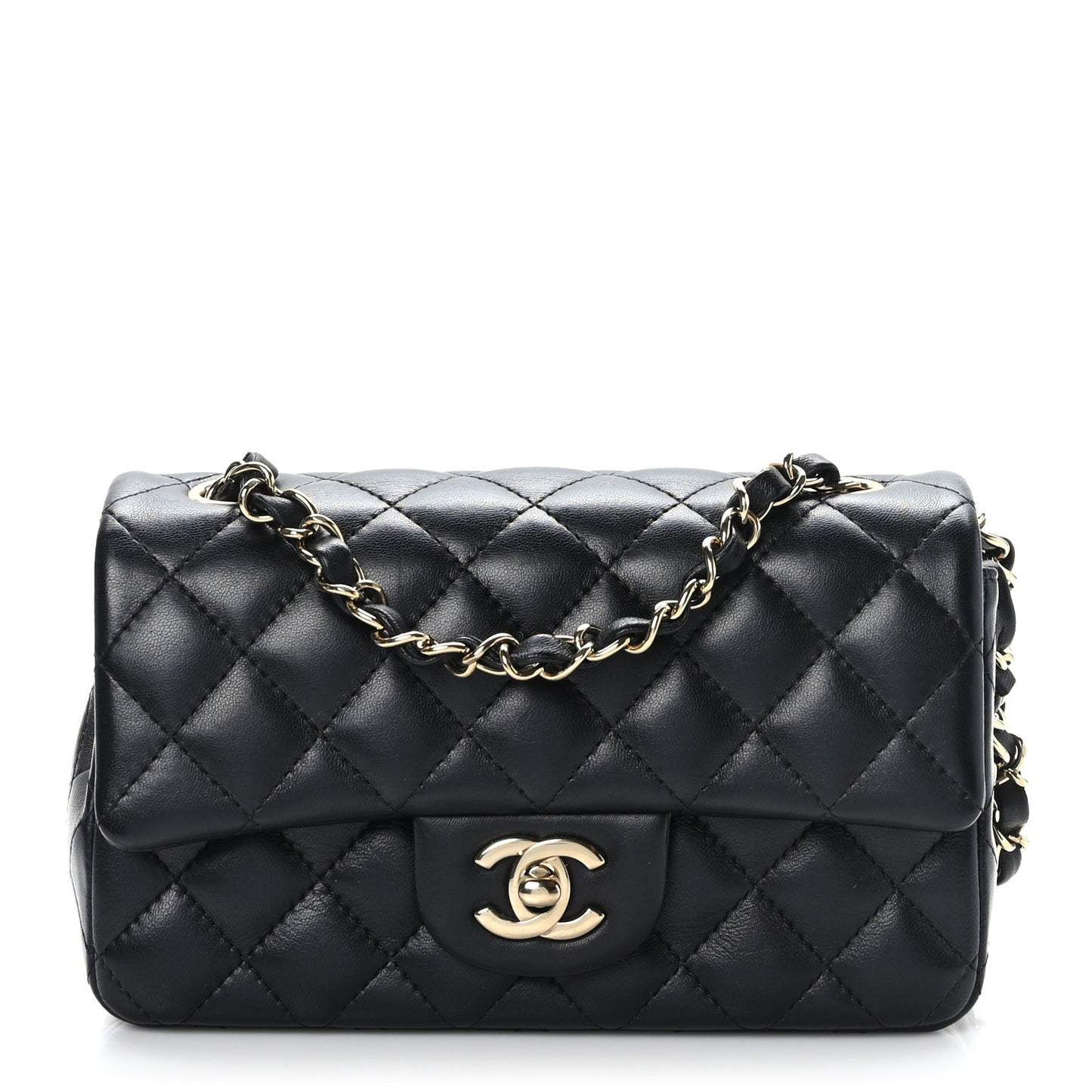 Lambskin Quilted Mini Rectangular Flap Black