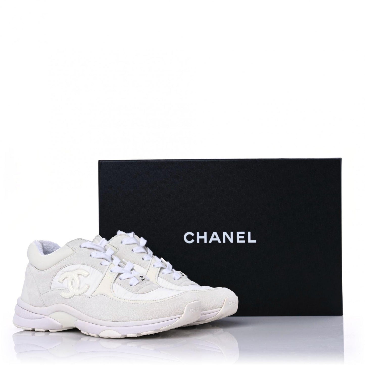 Suede Calfskin Fabric CC Sneakers 36 White