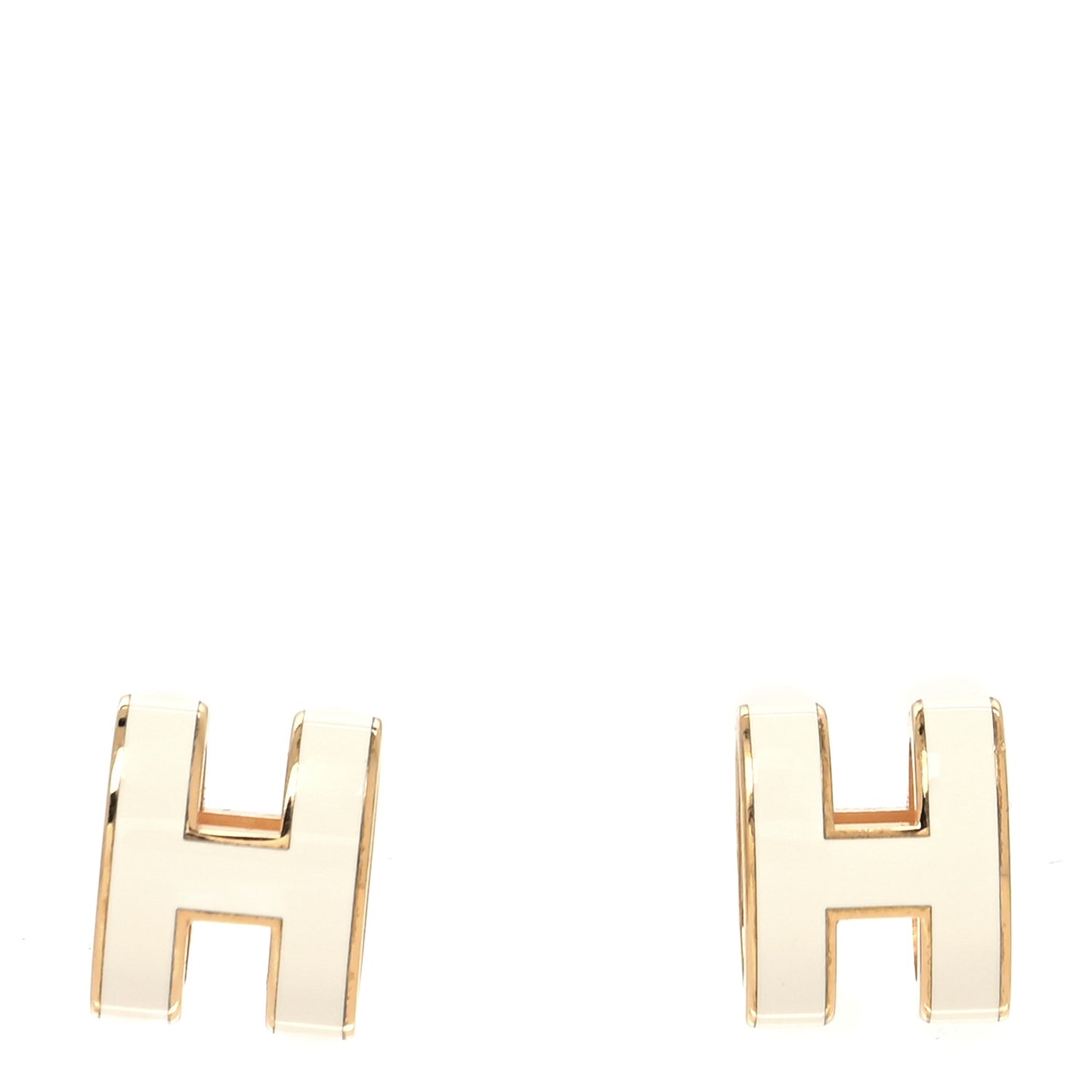 Gold Lacquered Mini Pop H Earrings White