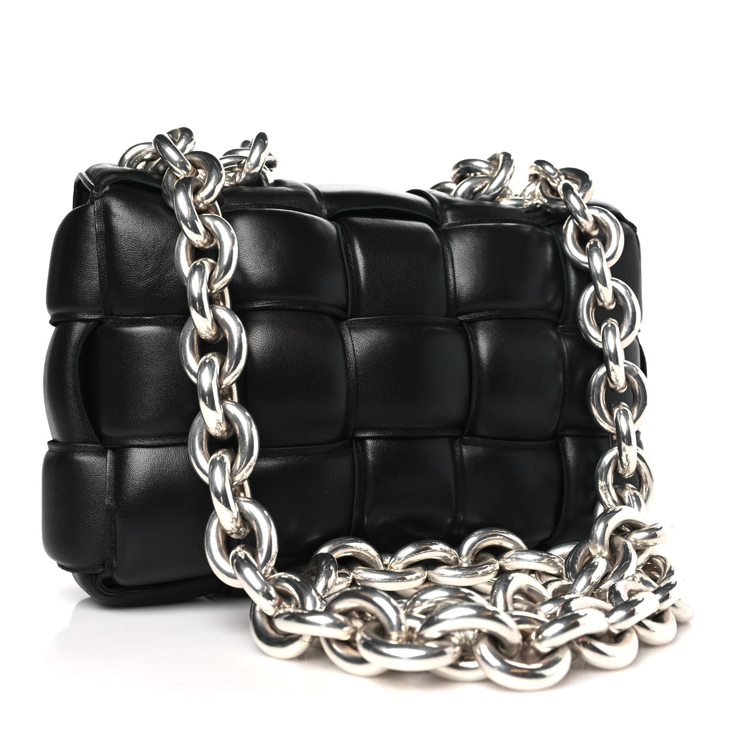 Lambskin Maxi Intreccio Padded Chain Cassette Crossbody Bag Black