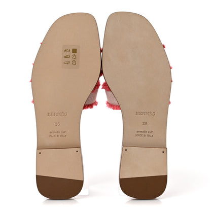 Hermes Toile H Oran Fringe Sandals 36 Framboise 5 of 9