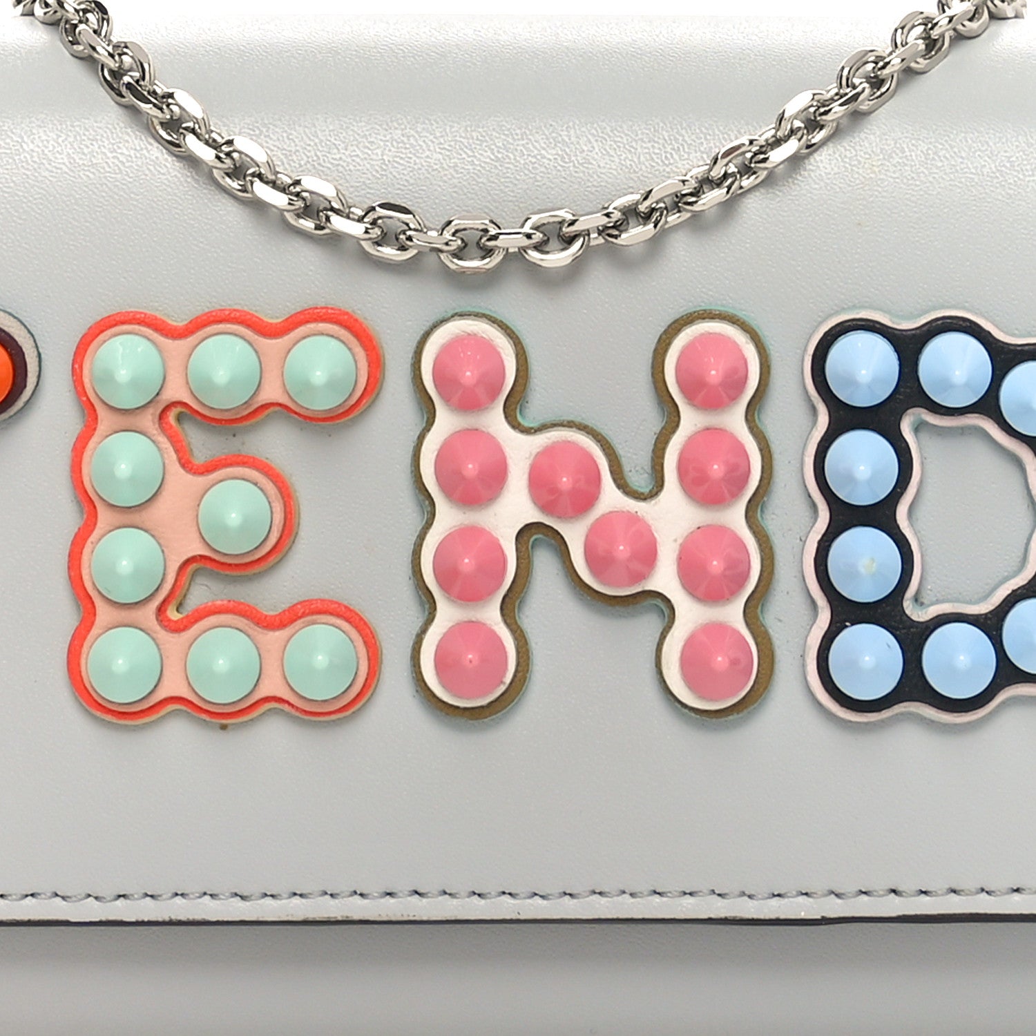 Fendi Vitello Liberty Fun Fair Studded Continental Wallet On Chain Grigio Perla Multicolor 9 of 12