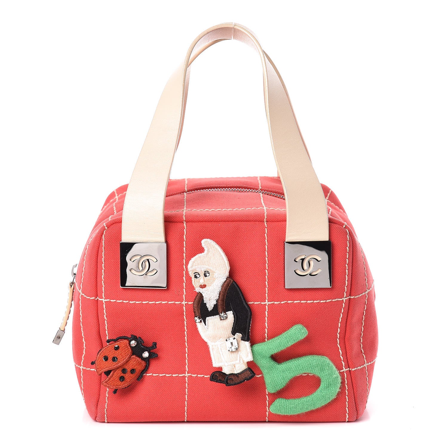 Chanel Canvas Chocolate Bar Charms Boston Tote Red 1 of 13