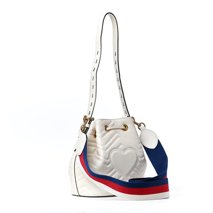 Gucci Calfskin Matelasse Sylvie Web GG Marmont Bucket Bag White 3 of 8