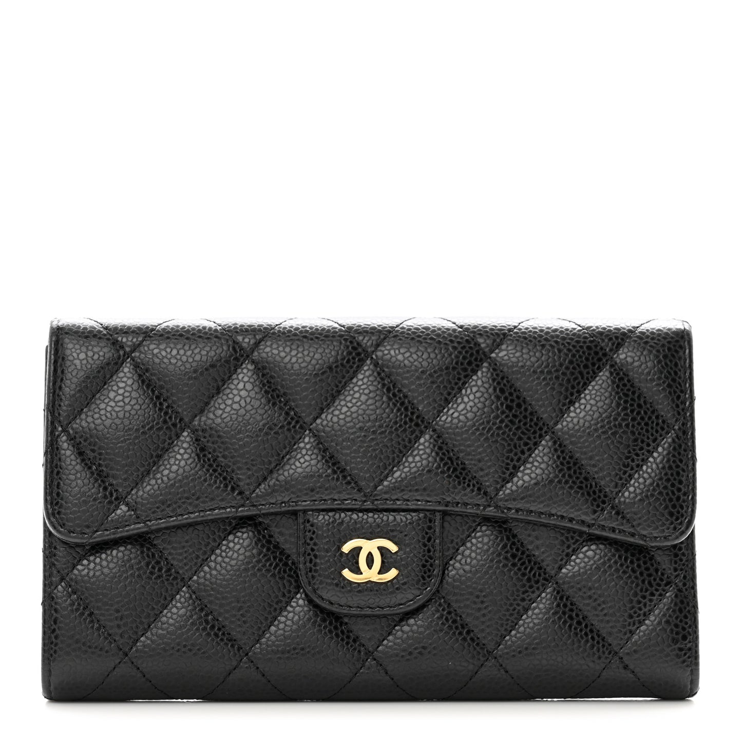Caviar Quilted Large Flap Wallet Black