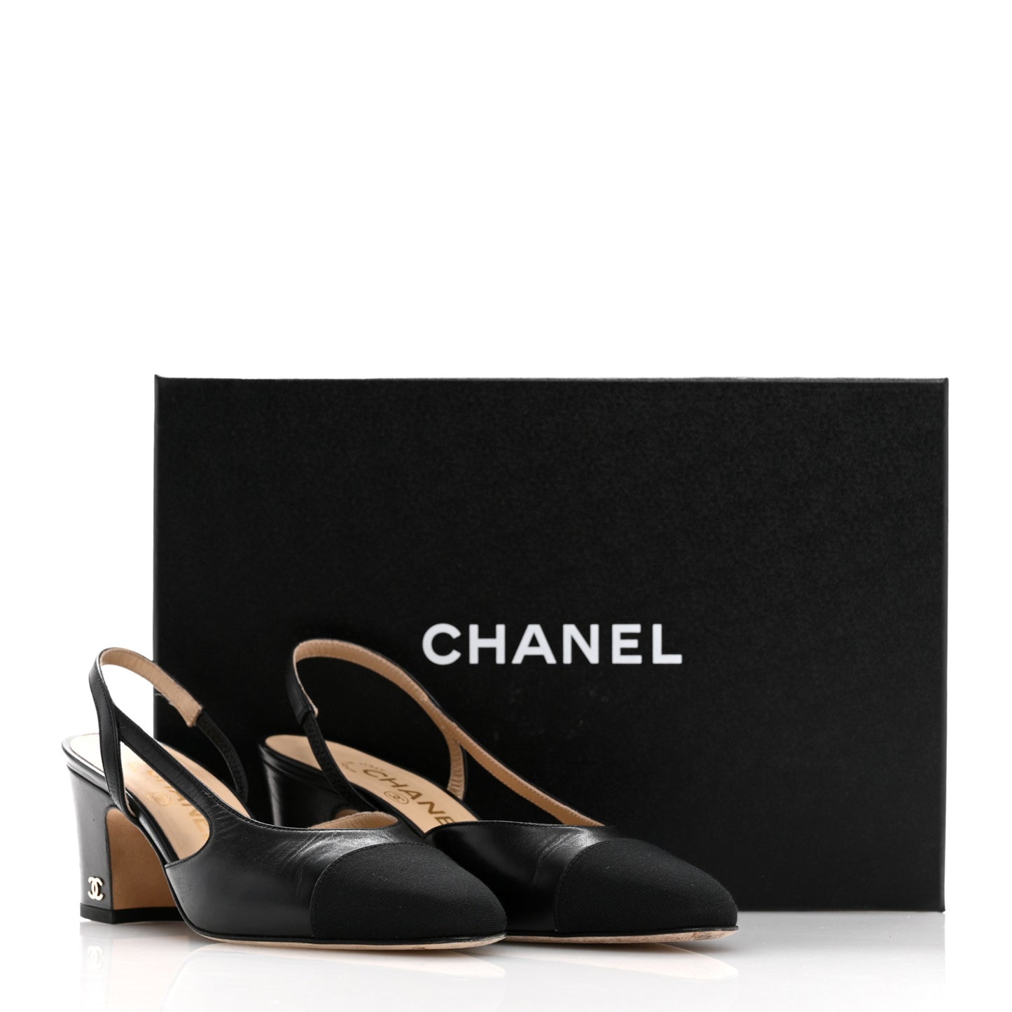 Goatskin Grosgrain Cap Toe CC Slingback Pumps 35 Black