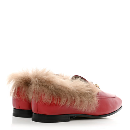 Gucci Malaga Kid Fur Womens Jordaan Loafers 39 Hibiscus Red Natural 4 of 9