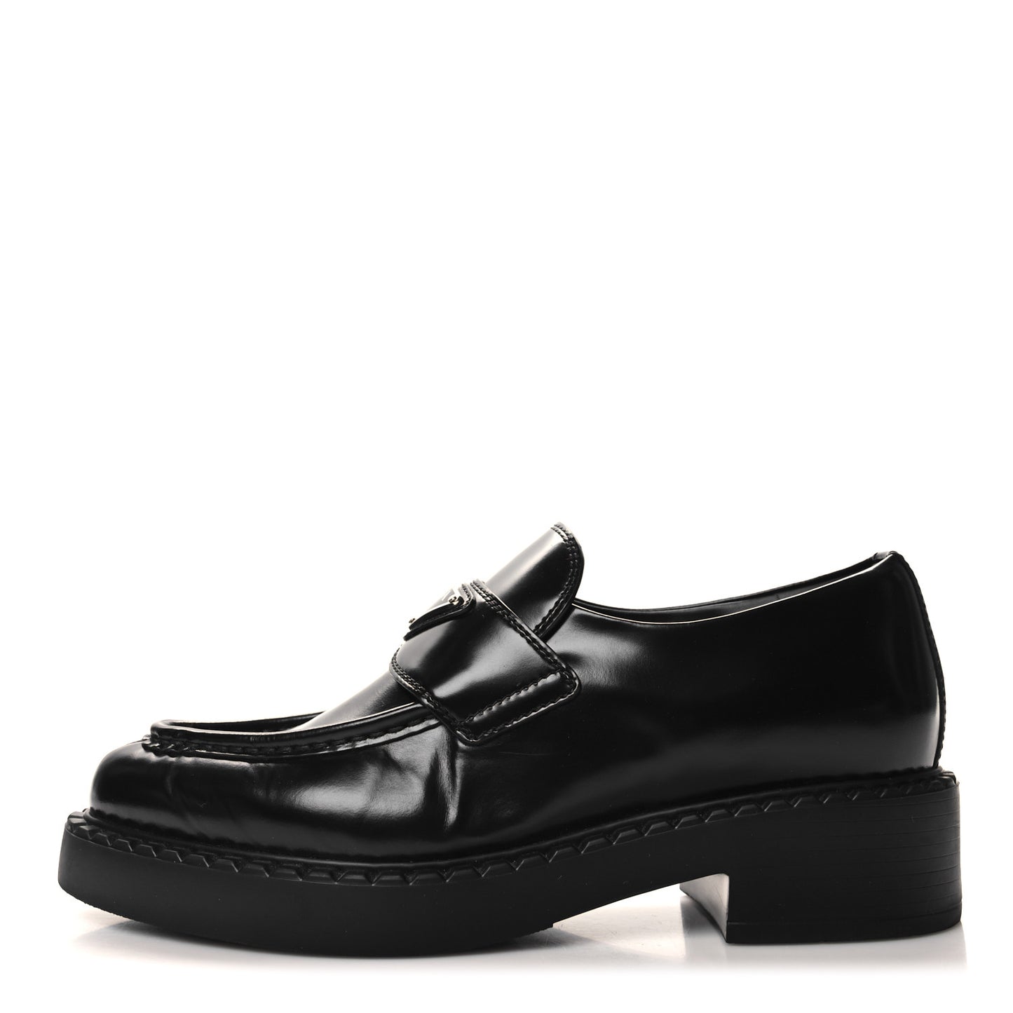 Spazzolato Metal Triangle Logo Pointy 50mm Loafers 37.5 Black