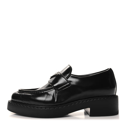 Prada Spazzolato Metal Triangle Logo Pointy 50mm Loafers 37.5 Black 1 of 9