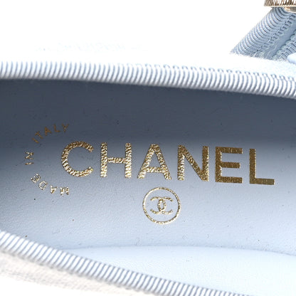 Chanel Fabric Grosgrain Mary Jane Flats 37 Light Blue Black 9 of 10