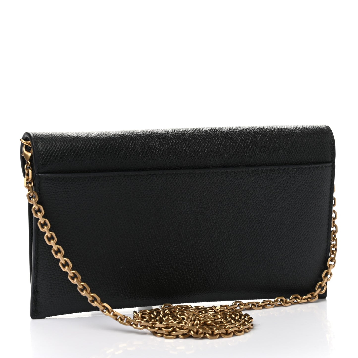 Grained Calfskin Saddle Chain Wallet Pouch Black