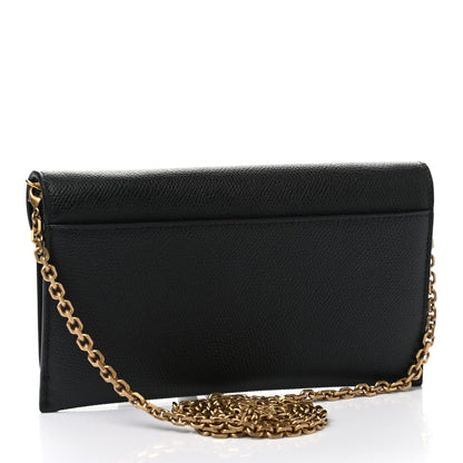 Christian Dior Grained Calfskin Saddle Chain Wallet Pouch Black 4 of 11