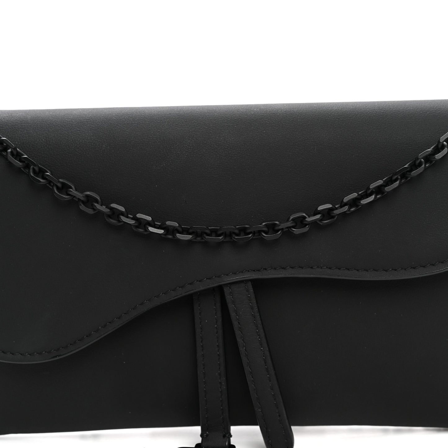 Ultra Matte Calfskin Saddle Chain Wallet Pouch Black